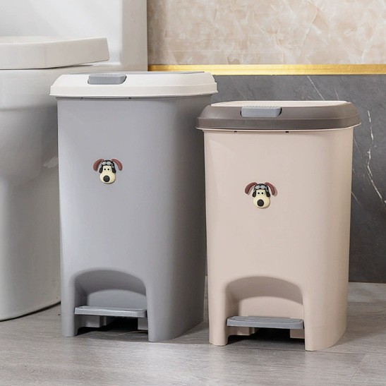 Cartoon dog foot press double-opening trash can, household bedroom, kitchen and living room trash can with lid Application Scenario