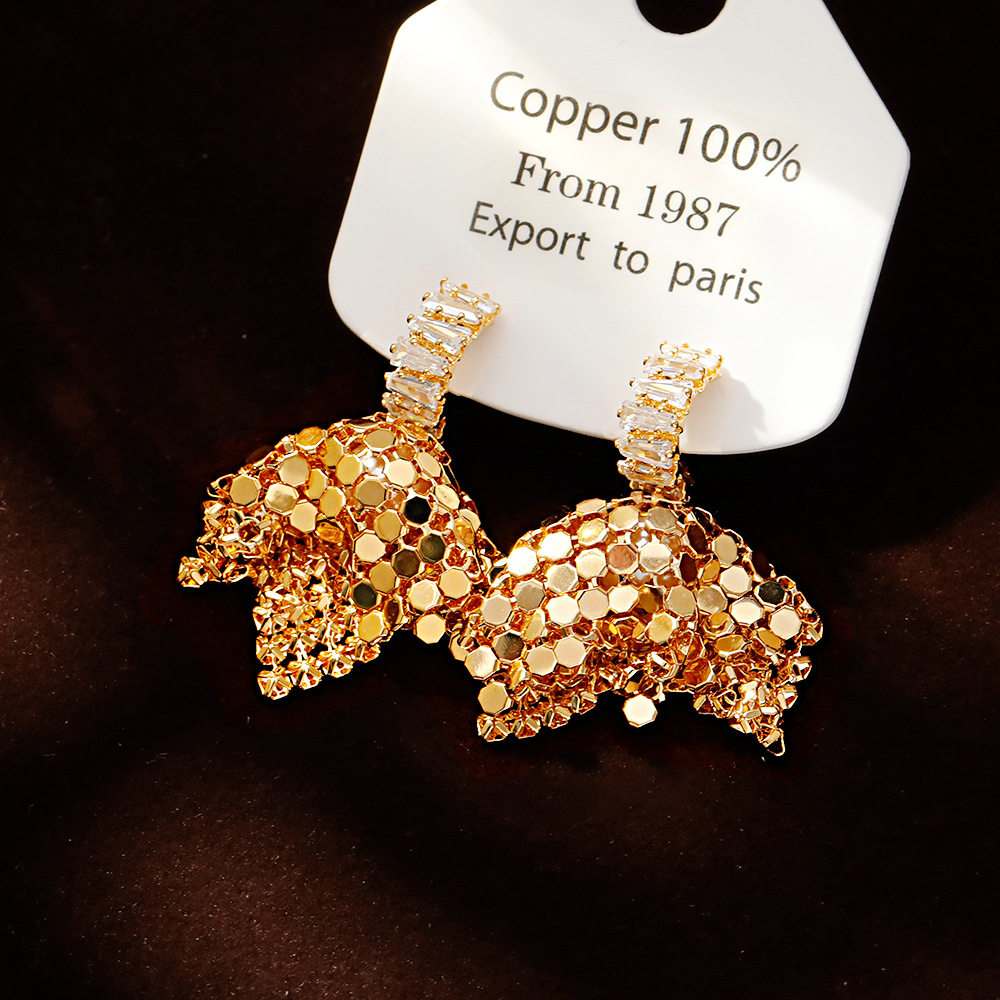 Hyacinth2025 Douyin's best-selling earrings: Fashionable, light luxury, super sparkling zirconia sequin earrings with unique design and a high-end feel Specification image