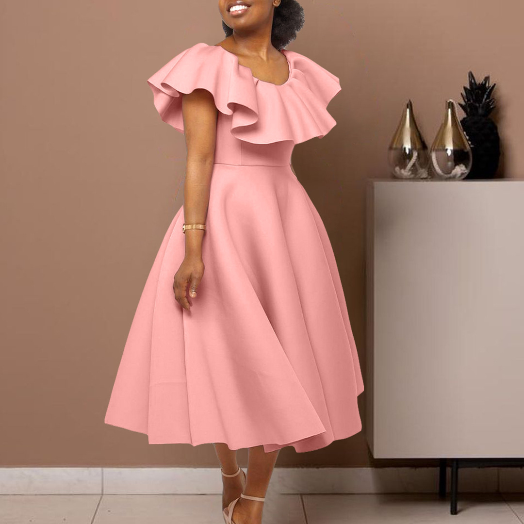D367 European and American women's clothing independent Station Summer fashionable and elegant ruffled skirt large hem banquet dress Cross-border dress full figure