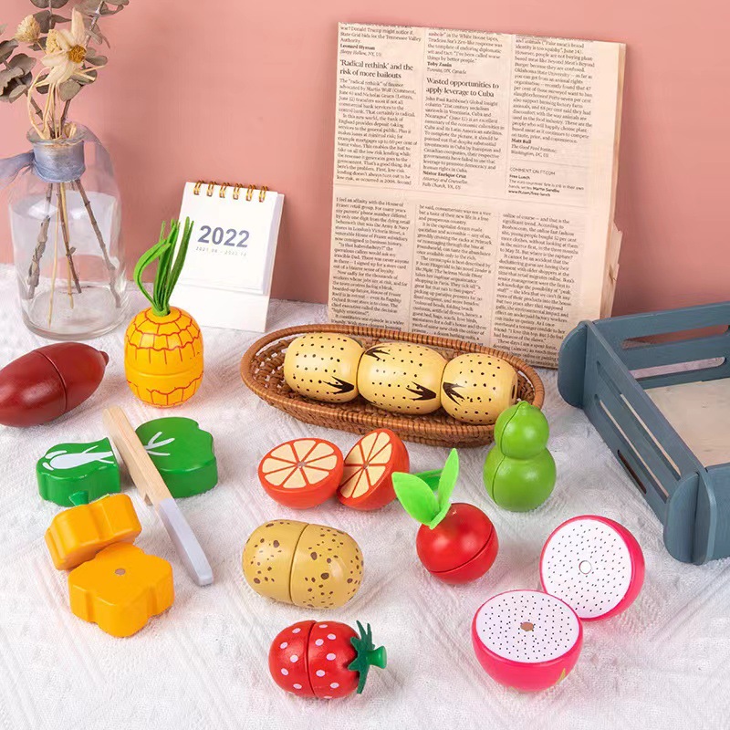 木制儿童益智早教过家家玩具仿真水果切切看游戏蔬菜切切玩具批发