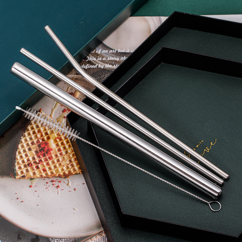 Cross-border 304 stainless steel straw set, creative metal straight tubes, beverage and coffee food-grade straws, factory direct supply Specification image