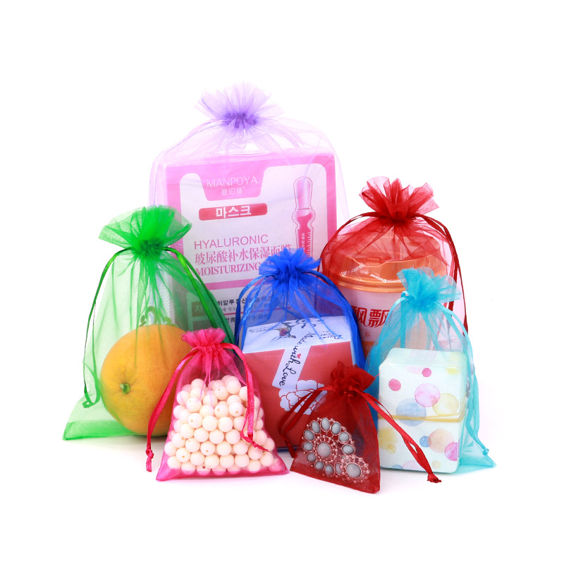 Wedding red wedding candy gauze bags, return gift drawstring bags, wedding egg ornaments and jewelry packaging, Ougen net gauze bags wholesale Specification image