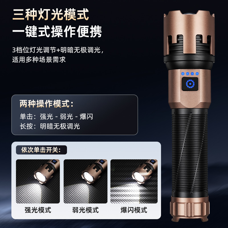 Cross-border telescopic zoom flashlight, electric display, long-lasting battery life, ultra-bright outdoor long-range illumination, powerful flashlight work light details Picture
