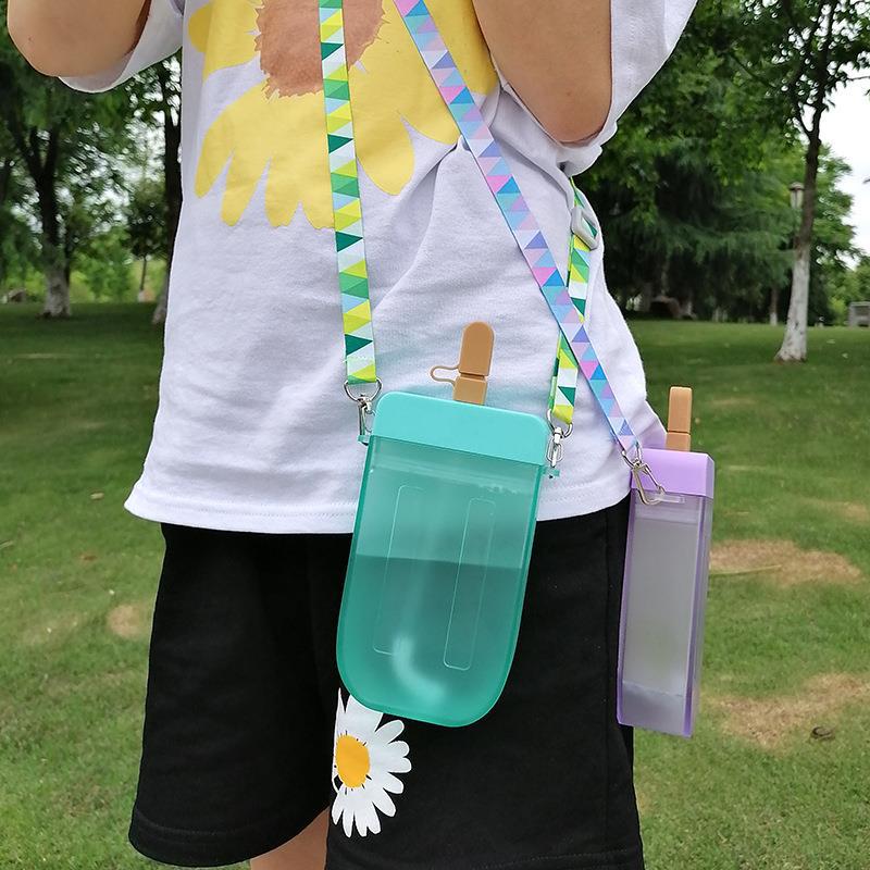 Korean-style creative ice cream Popsicle cups, portable straw plastic cups for women, adults and children, and personalized internet-famous water bottles details Picture