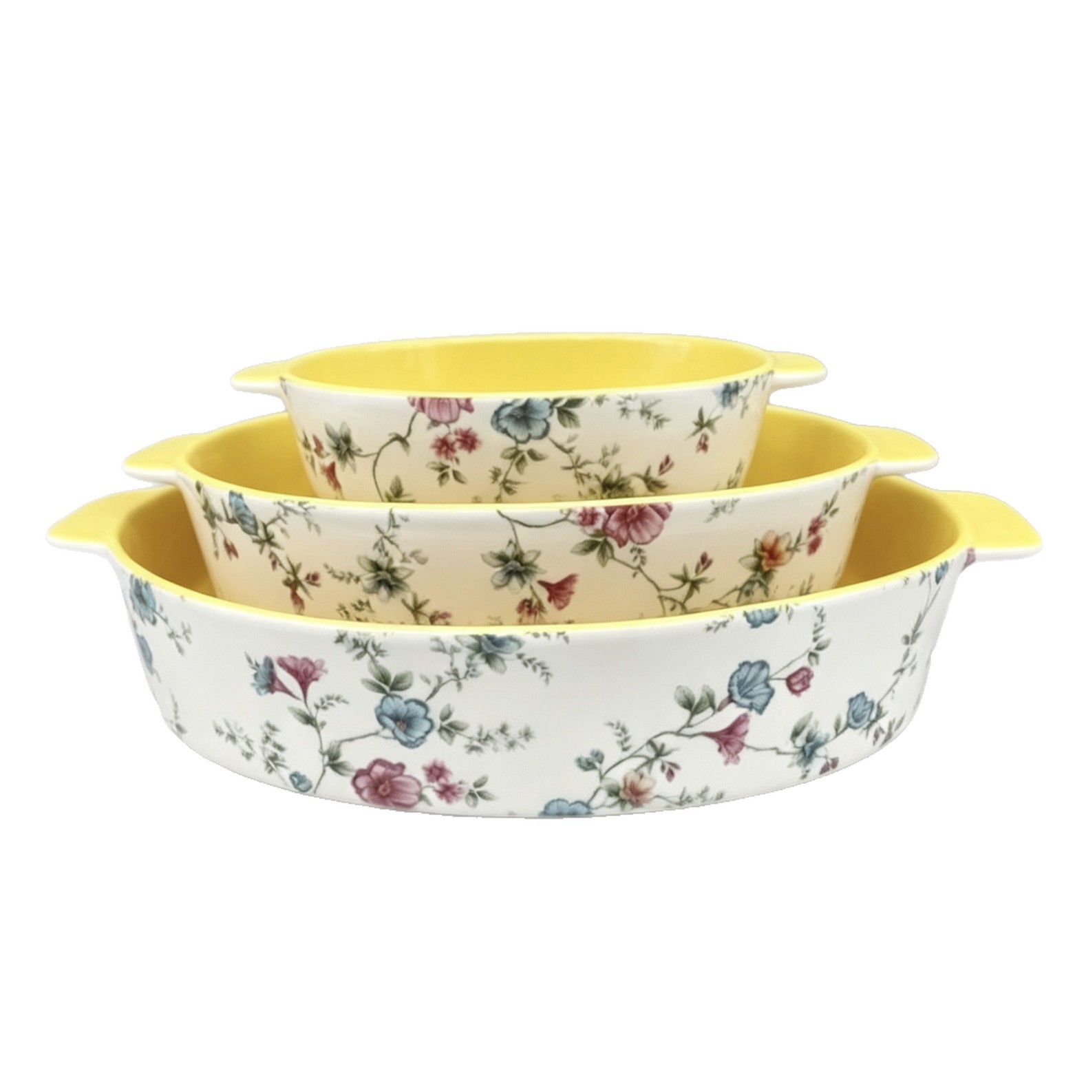 A country-style, fresh and elegant flower oval-shaped baking bowl, high-temperature ceramic double-ear baking tray, suitable for microwave and air fryer Item Picture