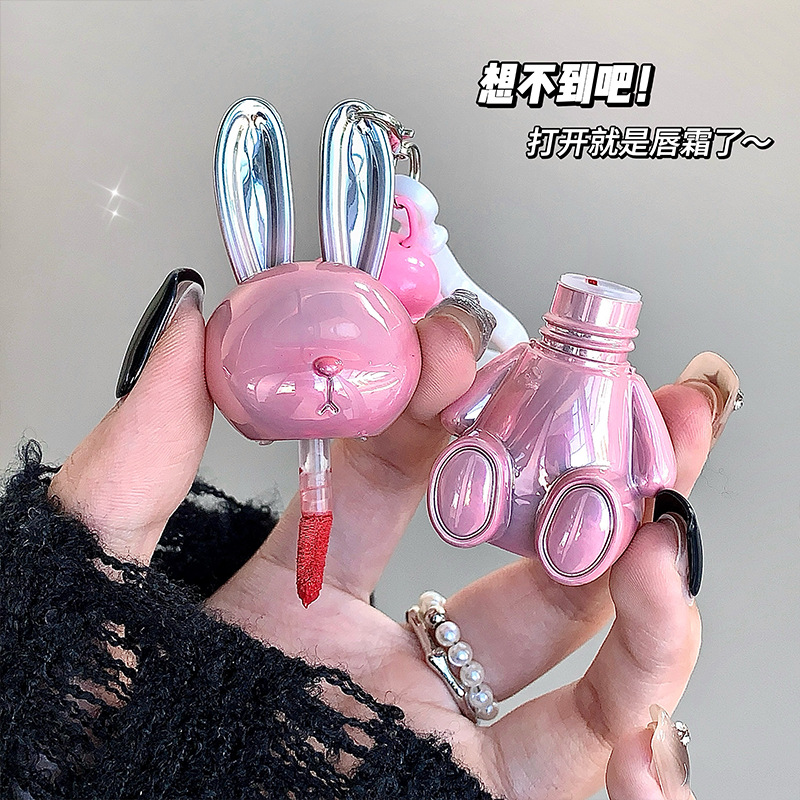 Keychain little pink rabbit velvet misty lip cream, velvet matte finish, natural whitening, easy to color, autumn and winter lip glaze for students details Picture