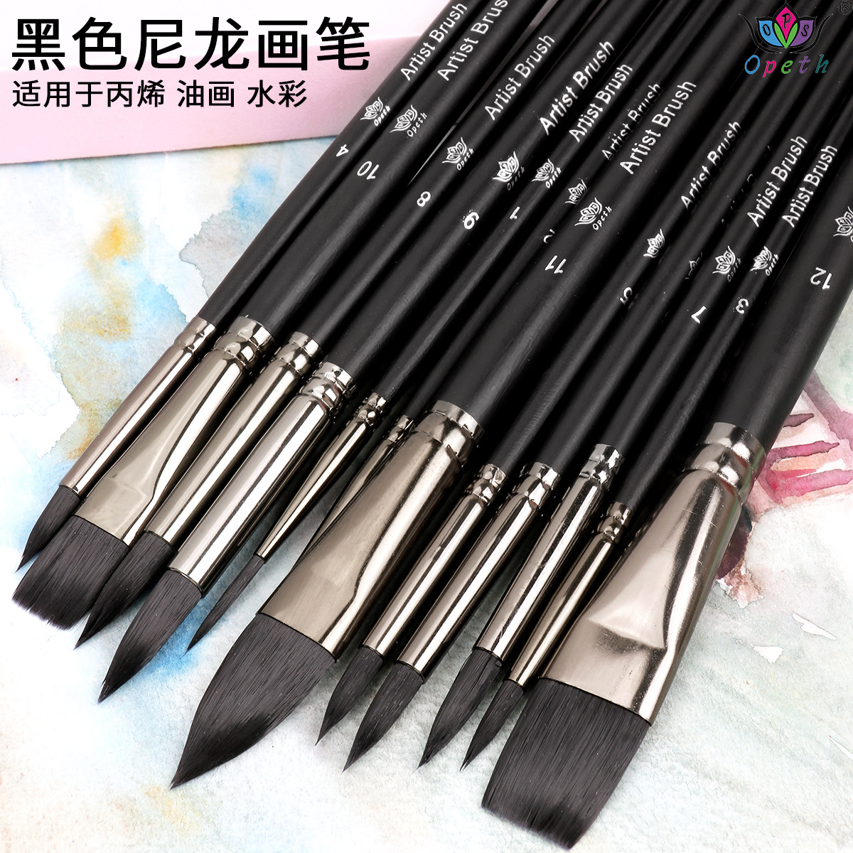 A 12-piece black brush set mixed with art supplies, including beginner's painting, wall painting paint, board brushes and brushes