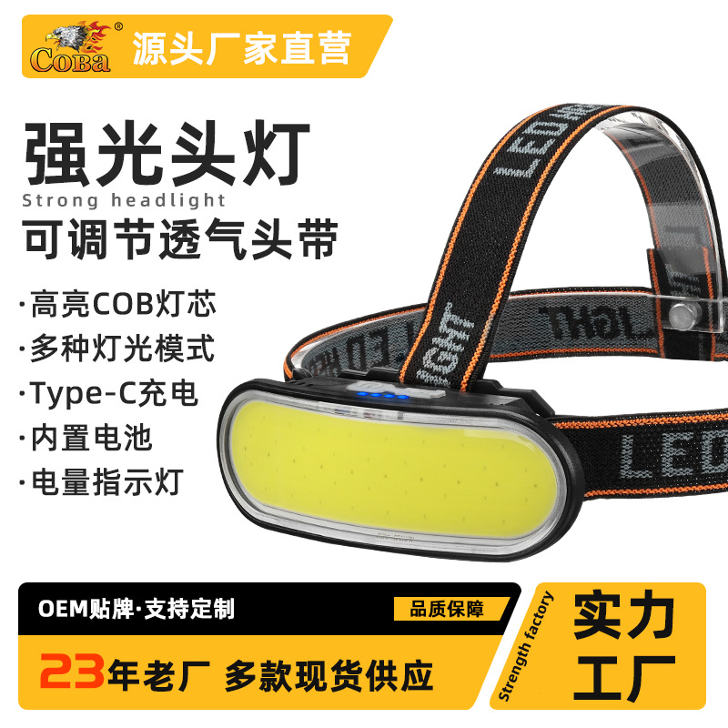 Headlamp, high-intensity charging, head-mounted flashlight, led outdoor household dual-source night fishing lighting lamp, cross-border