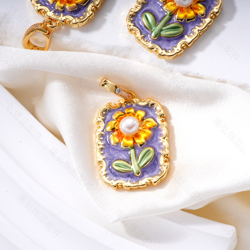 Pearl necklace pendant, natural freshwater pearl, exquisite oil drip rose, oil painting style diy accessory, universal buckle Specification image