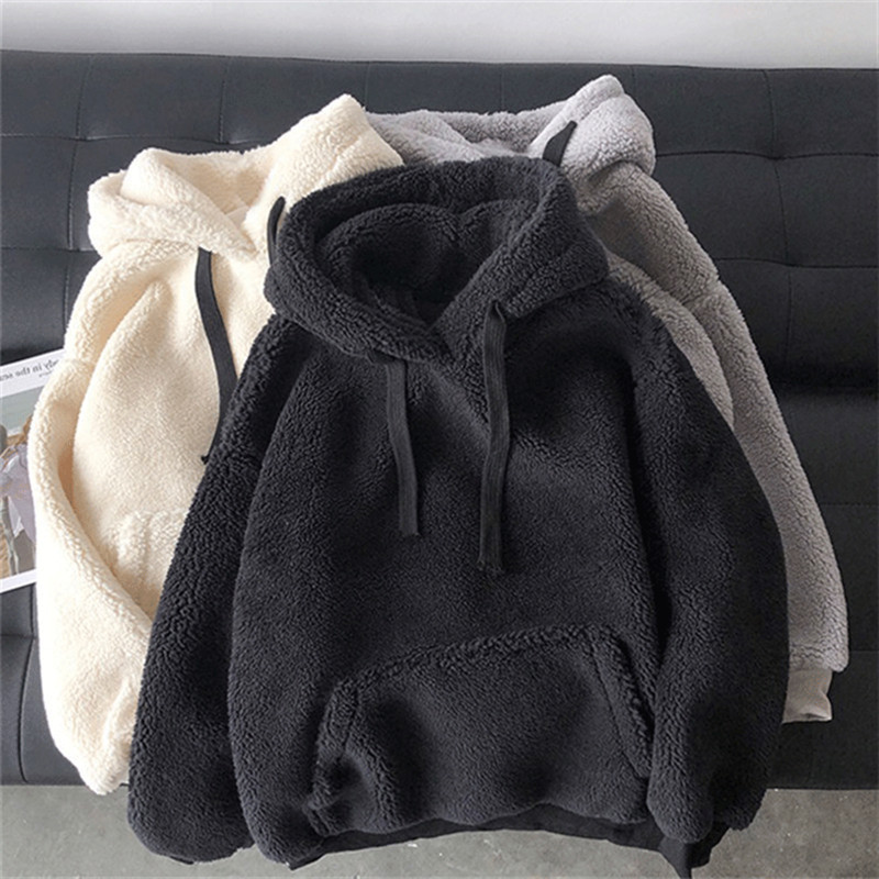 Cross-border lambskin hoodie for women in autumn and winter, ins Korean version, waitmore hooded, fleece, thick and loose jacket, sent on delivery Application Scenario