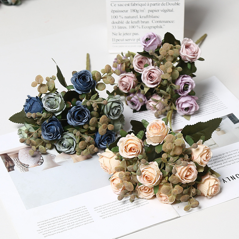 仿真花10头小乔玫瑰绢花家具装饰批发婚礼拍摄道具室内布置假花细节图