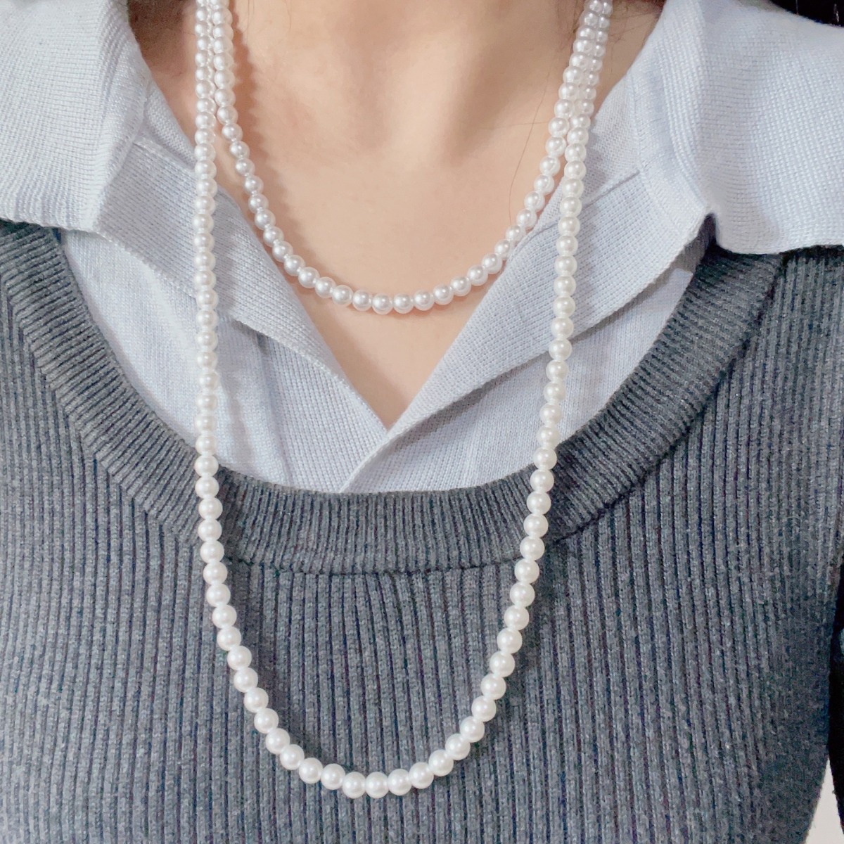 French high-end multi-layer sweater chain long pearl white necklace 2024 new bestseller, Shijia 120cm details Picture