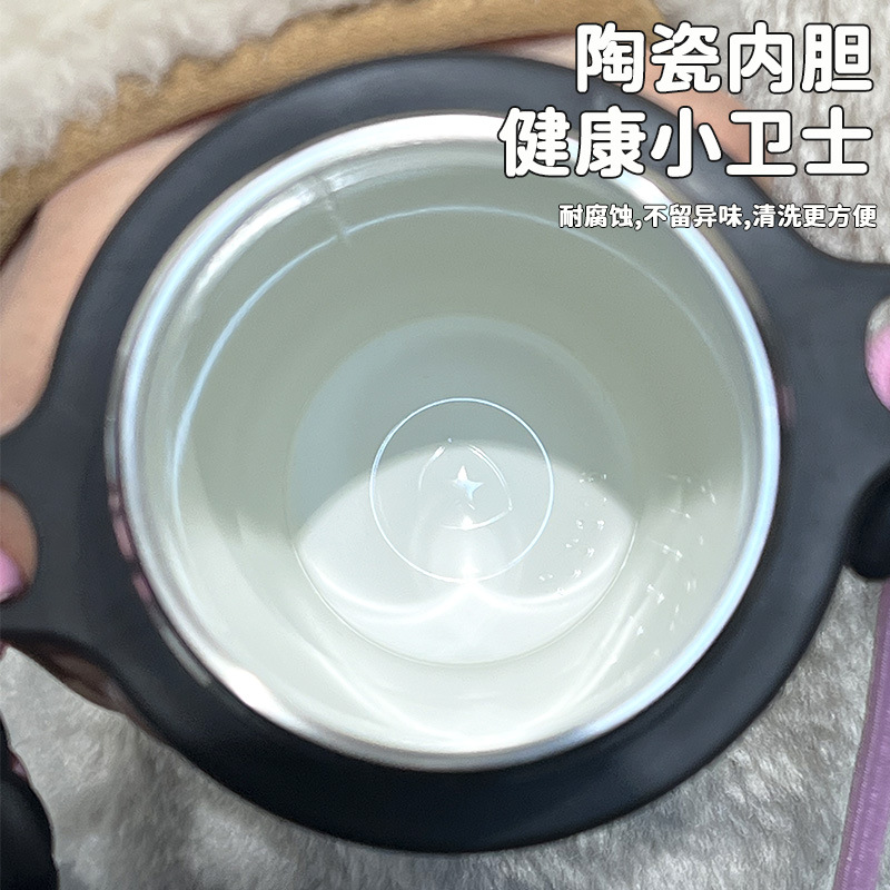 New ceramic insulated cup, large-capacity portable water cup with a carrying rope, straw, ice cup, car cup Specification image