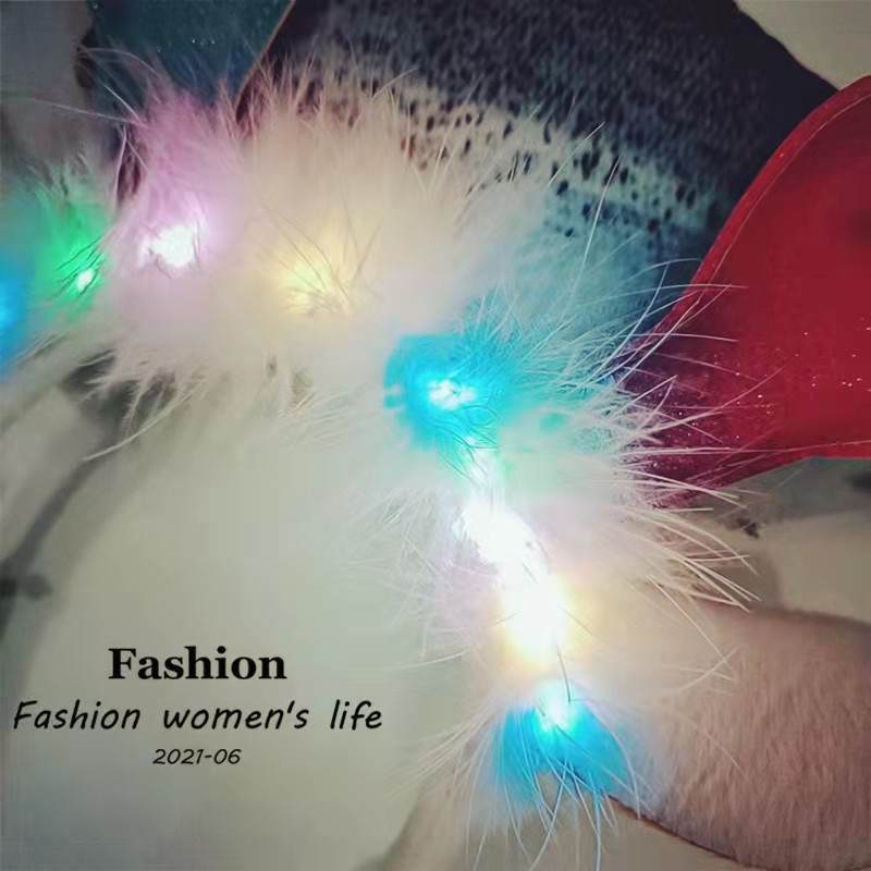 网红圣诞节发光羽毛鹿角发箍闪光耳朵鹿角发饰头扣跨境亚马逊专供细节图