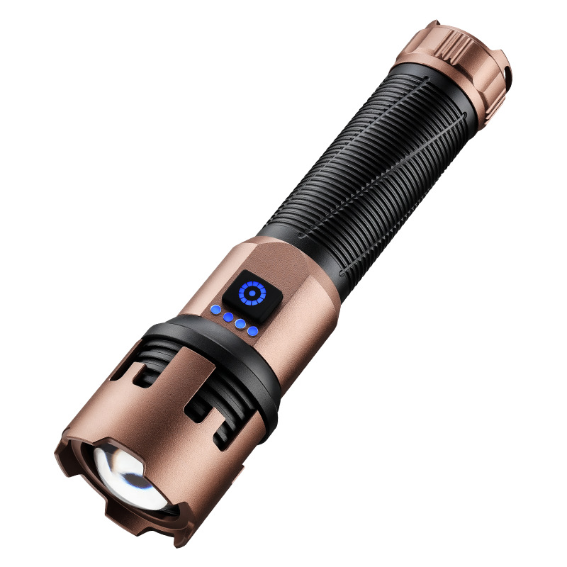 Cross-border telescopic zoom flashlight, electric display, long-lasting battery life, ultra-bright outdoor long-range illumination, powerful flashlight work light Item Picture