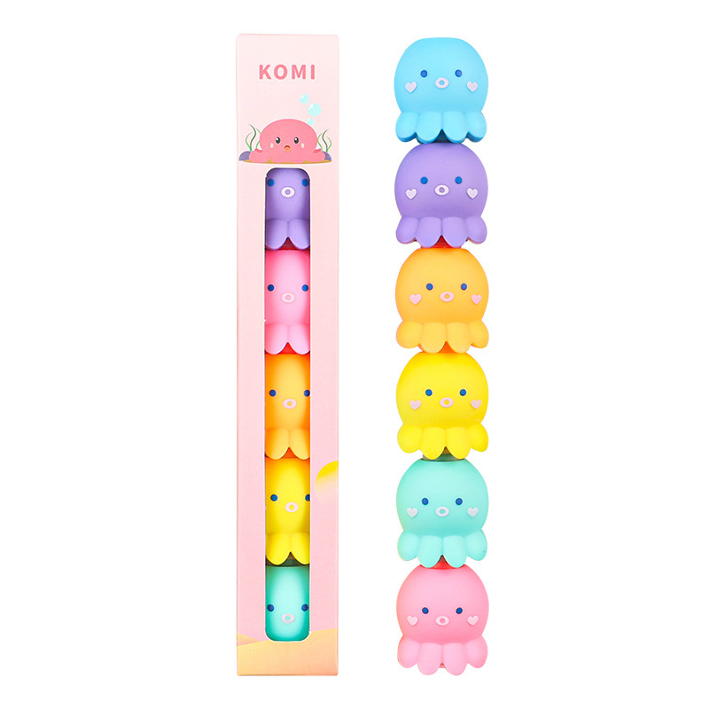 Cute and combinable five-color creative octopus highlighter pen planner pen, stress-relieving pinch soft rubber building blocks doodle highlighter pen Item Picture