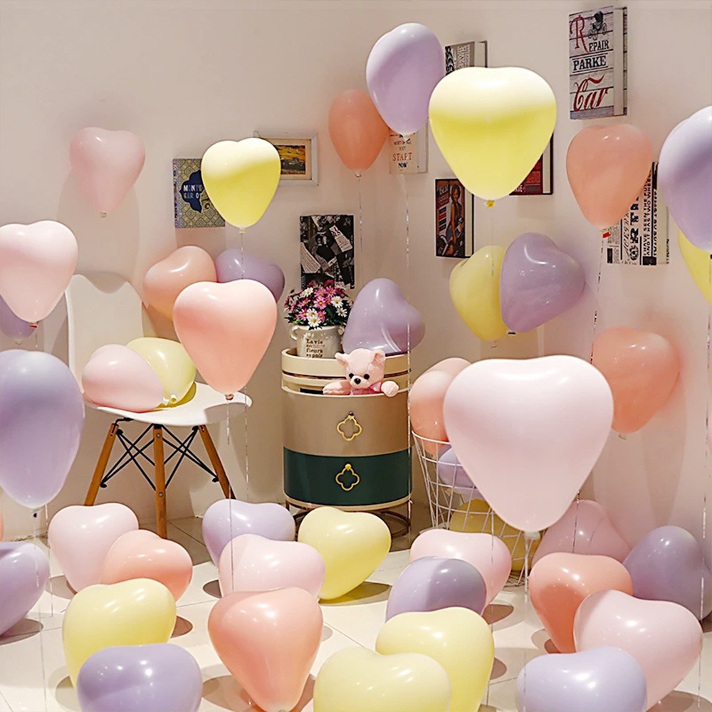 马卡龙爱心气球心形乳胶气球 婚礼派对装饰告白求婚生日场景布置