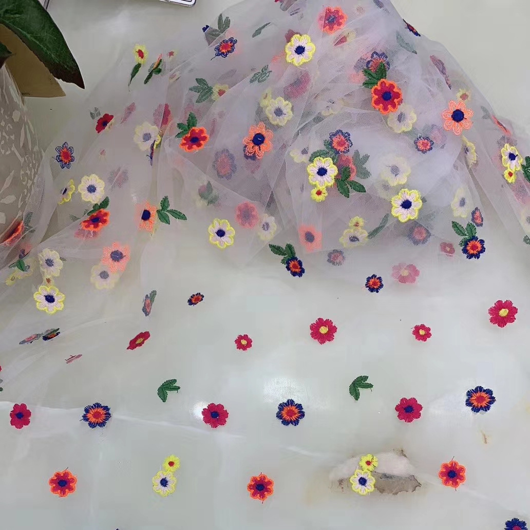 Spring/Summer 2020 new style of netted embroidered fabric multi-color chrysanthemum flower girls' clothing Lolita dress lace fabric Specification image