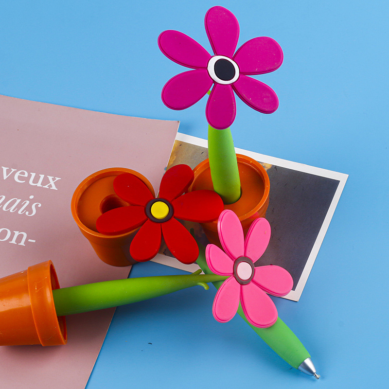 The advertisement features a cute and realistic cartoon plant, a sunflower potted plant, and a student's learning and writing stationery, a ballpoint pen Application Scenario