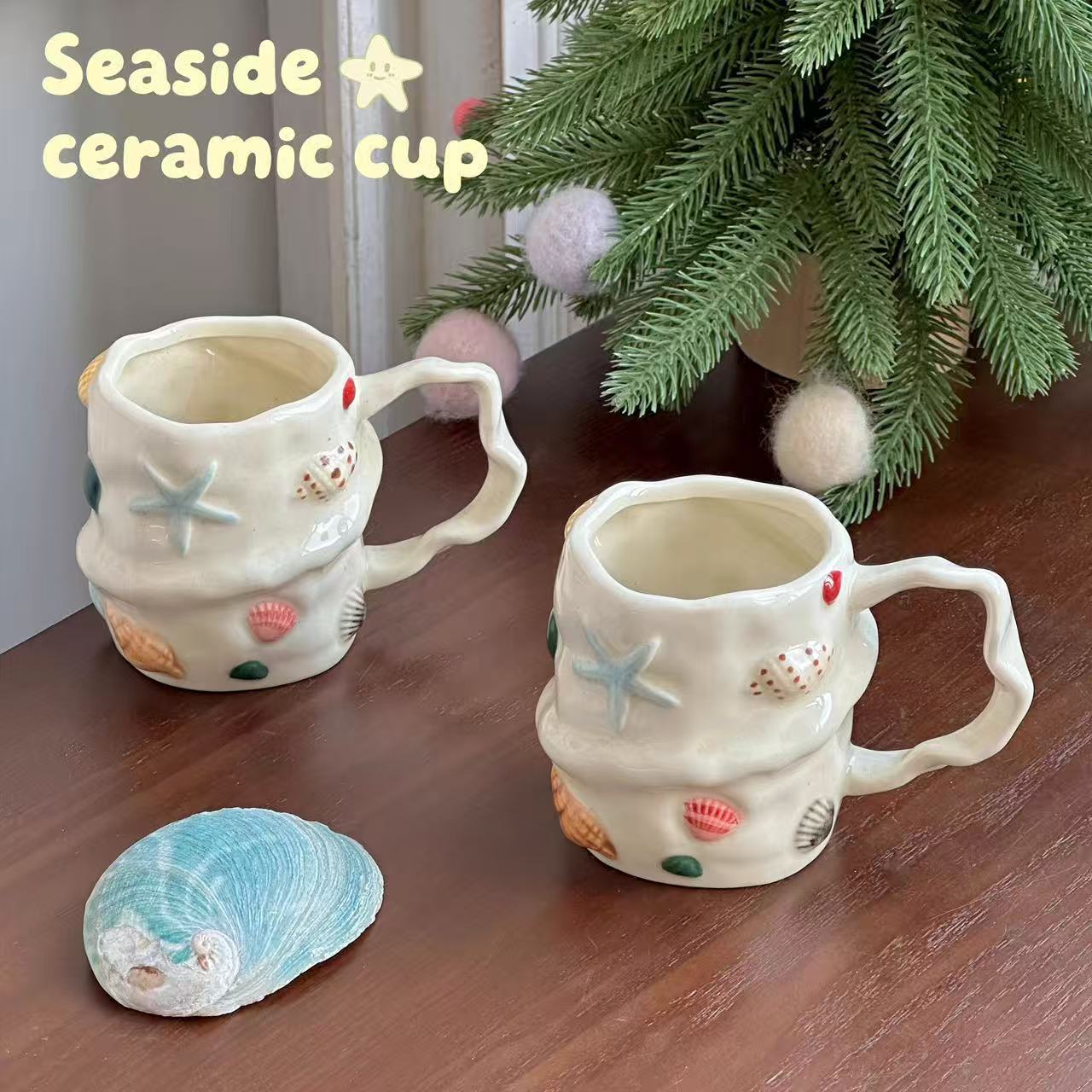 Hand-painted ocean-style three-dimensional shell starfish ceramic cups, creative and personalized coffee cups, milk cups, water cups, and tourist products Application Scenario