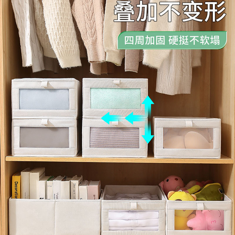 Cotton and linen clothes storage box with viewing window, clothes storage bag, foldable clothes and underwear storage and organization box, storage box Application Scenario