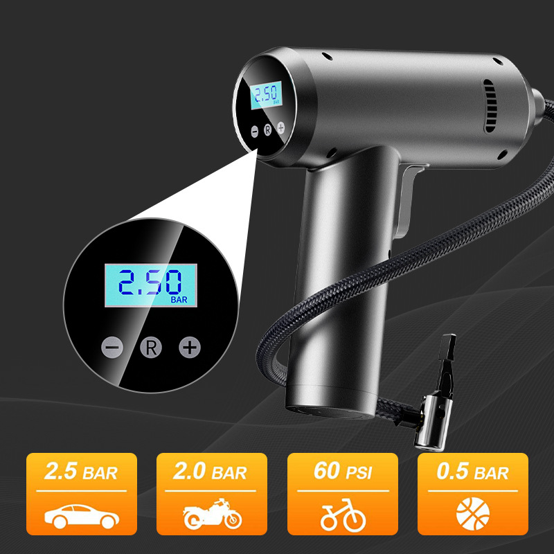 Vehicle-mounted air pump, intelligent digital display wireless air pump, hand-held gun portable emergency pump, electric air pump Specification image