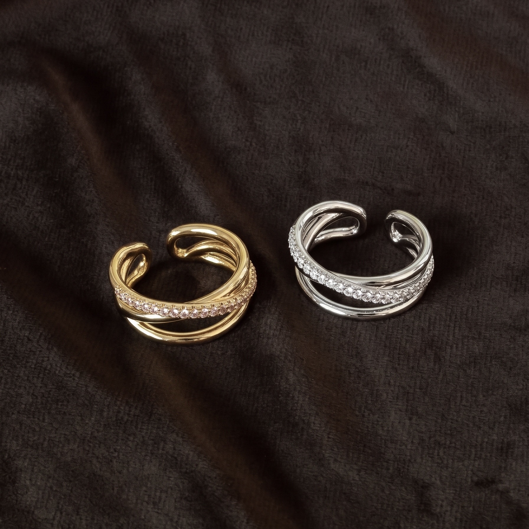 European and American three-ring, diamond-encrusted open ring, layer-worn plain ring, a niche and high-end cross-border accessory, Amazon Ring Specification image