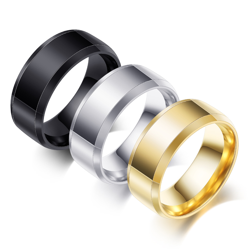European and American ins titanium steel ring 8mm smooth surface ring, simple and versatile for men, double beveled three-color personalized ring wholesale for women