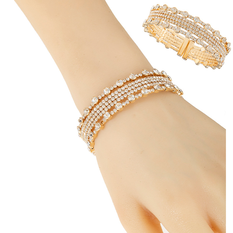 Factory supply, cross-border European and American high-end, 3-layer simple water diamond steel wire open bracelet, fashionable and versatile for women, wholesale of Japanese and Korean jewelry details Picture