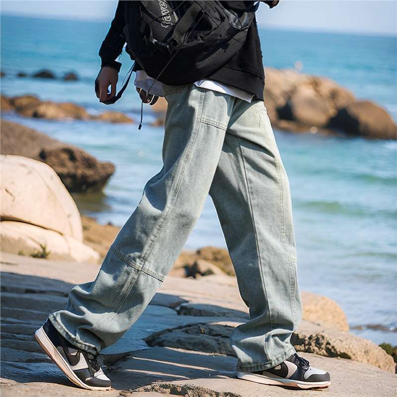 American-style trendy cross-shaped jeans for men, versatile for spring, autumn and summer. Loose straight-leg wide-leg men's casual pants Application Scenario