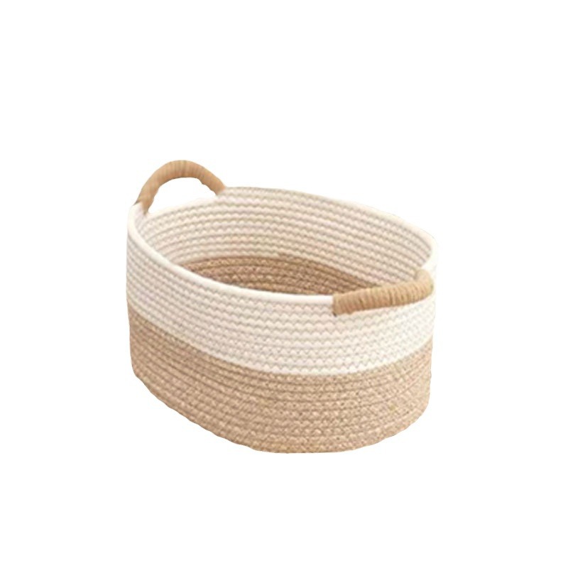 北欧简约棉绳编织收纳筐大容量收纳篮家用杂物儿童玩具编织收纳筐白底实物图