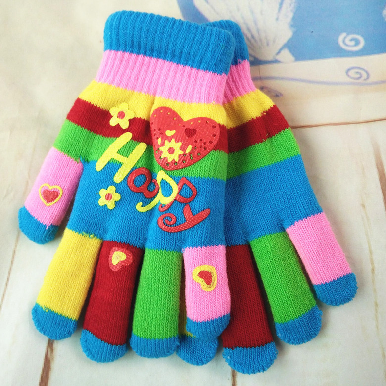 Wholesale of winter fashion and cute women's seven-color knitted gloves, double-layer thickened warm grass plum full-finger gloves details Picture