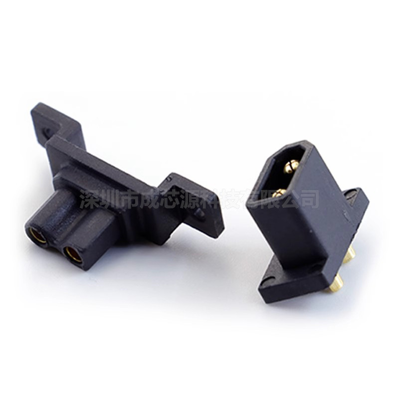 Amass艾迈斯XT30G-M/F带耳朵孔可固定XT30U通用航空插头固定座白底实物图