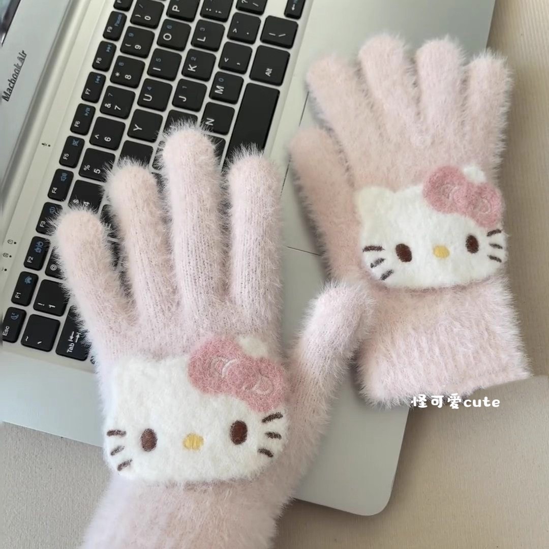 kt cat gloves for girls to ride electric bikes in winter are warm, cold-proof, frost-proof, fluffy and cute for students Specification image