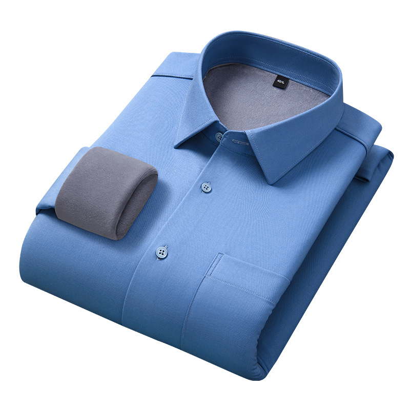 New Modal warm shirt for men, thickened and fleece one-piece fleece inner layer long-sleeved business casual non-ironing shirt Item Picture