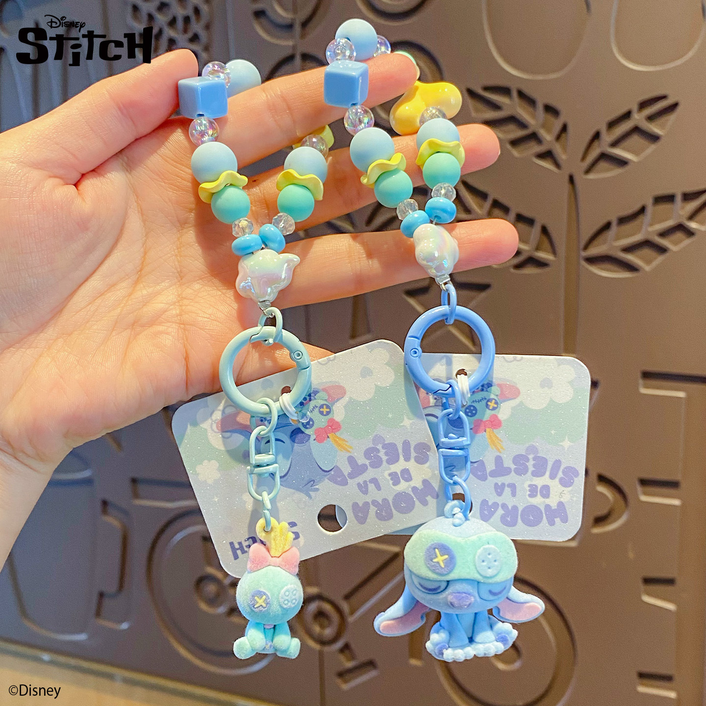 Genuine Stitch plush toy, keychain, women's exquisite mobile phone chain, beaded key chain, couple bag pendant details Picture