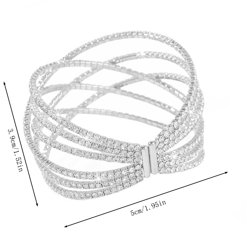 Ins trendy 6-row crossed steel wire elastic rhinestone bracelet for banquets and dinners women's jewelry wholesale, best-selling on Amazon, cross-border sales in Europe and America Item Picture
