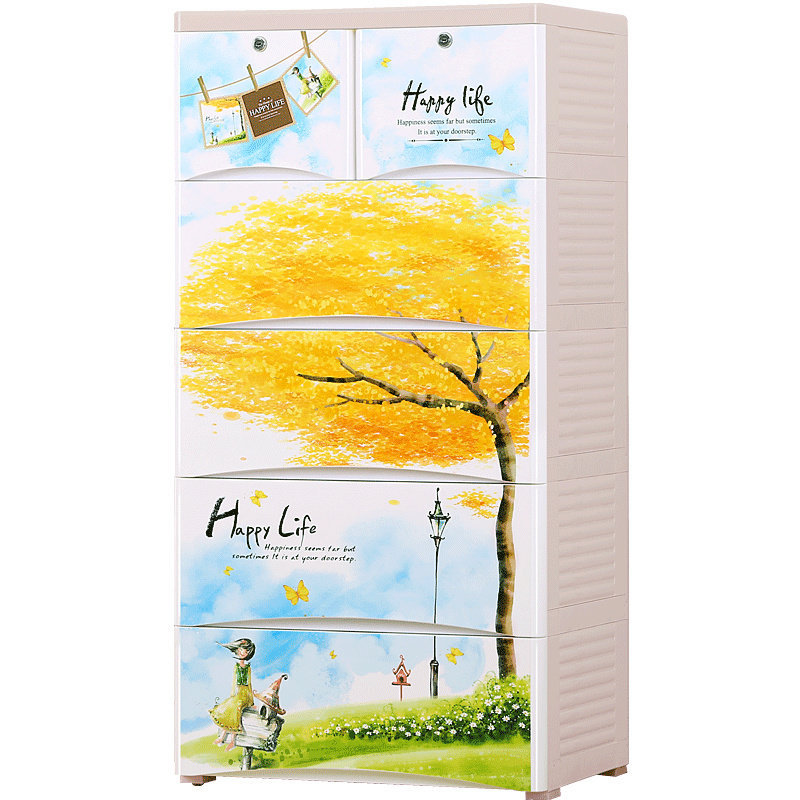 加厚抽屉式大号收纳柜儿童柜子宝宝衣柜储物柜塑料多层整理箱五斗白底实物图