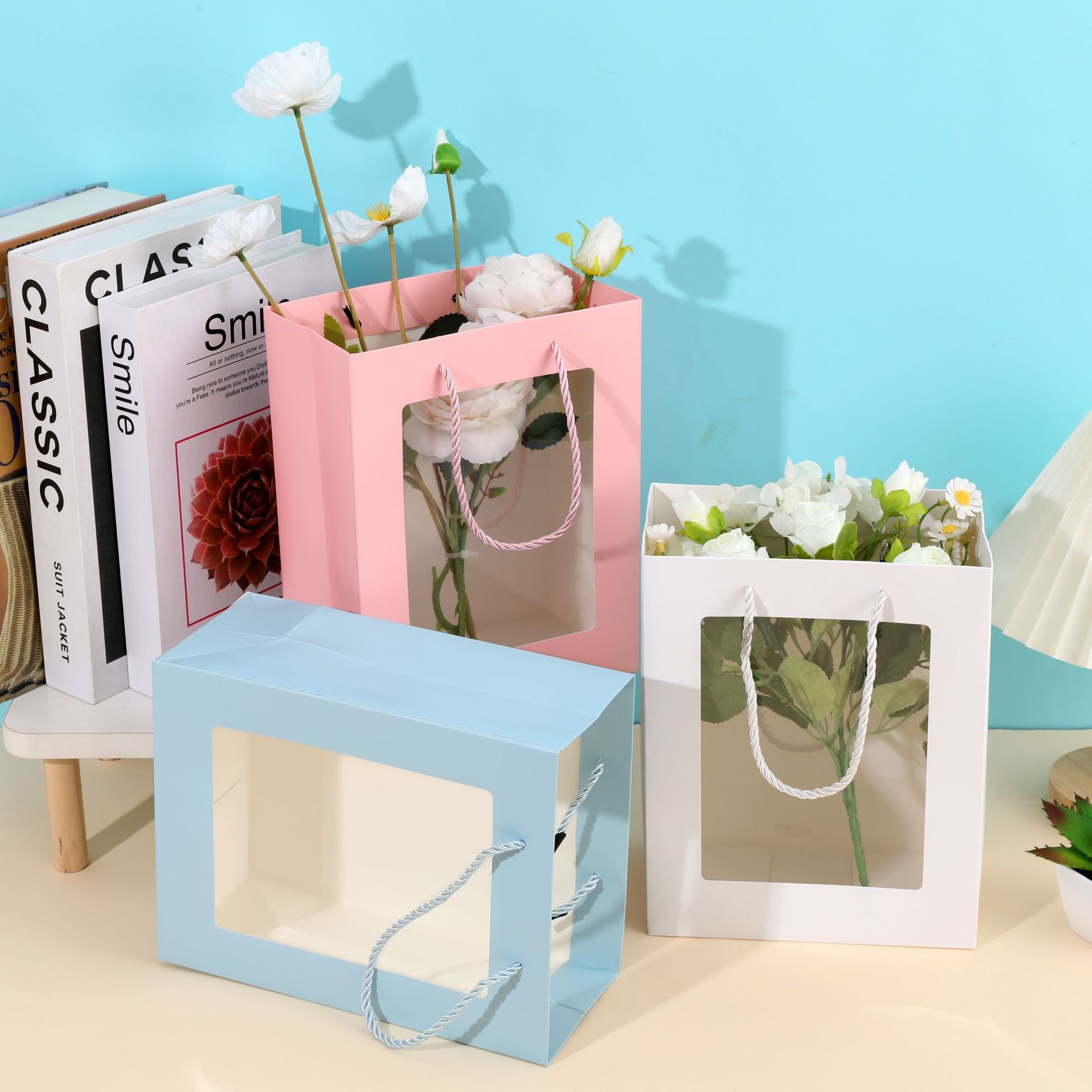 定制开窗礼品袋高级感透明可视礼物包装袋小清新鲜花包装手提袋子