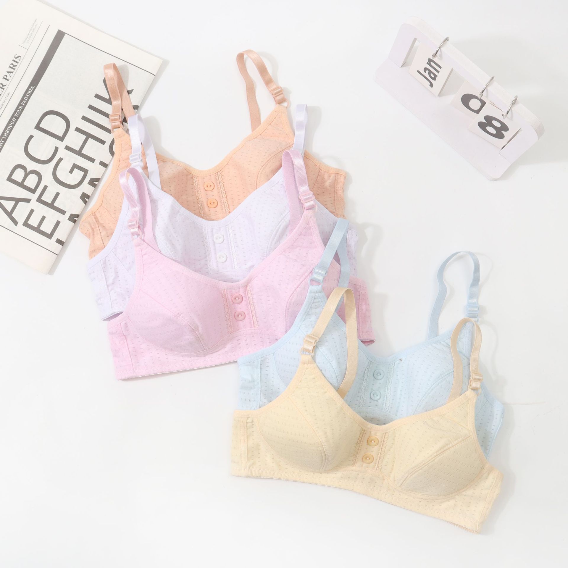 虾皮夏薄款发育期少女文胸女生胸罩初高中大学生可调节棉棉质内衣细节图