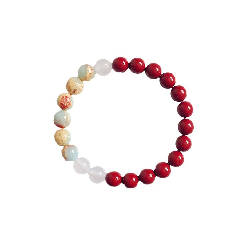 High-end Chinese-style new Chinese-style natural cinnabar bracelet, Kunlun white jade Shoushan stone bracelet, suitable for both men and women Item Picture