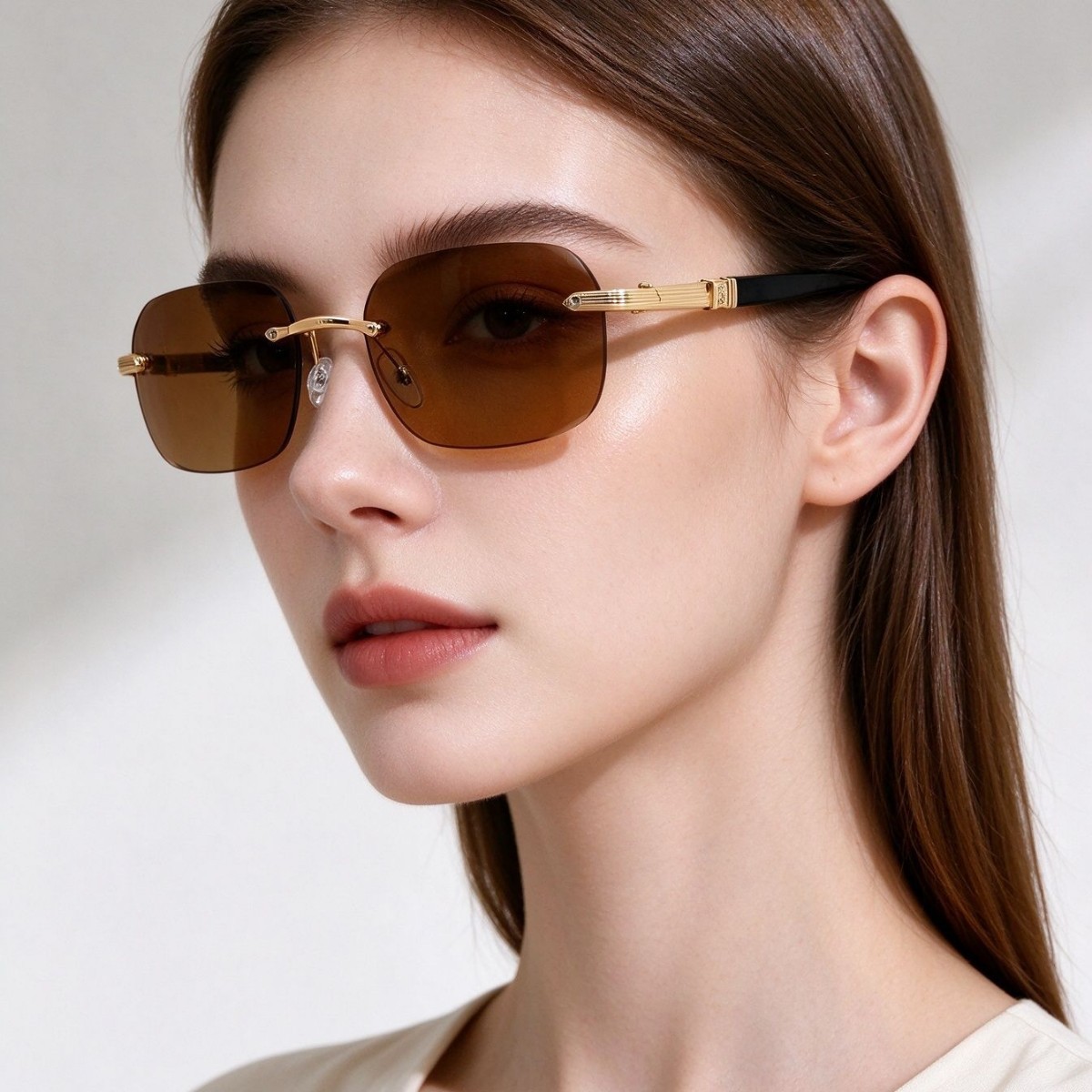 New 2026 men's and women's business sunglasses, golden temple frameless sunglasses, fashionable, retro and individual outdoor glasses