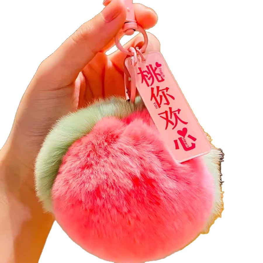 Imitation rex rabbit fur persimmon keychain pendant, a popular plush autumn and winter new red Apple car birthday bag pendant Item Picture