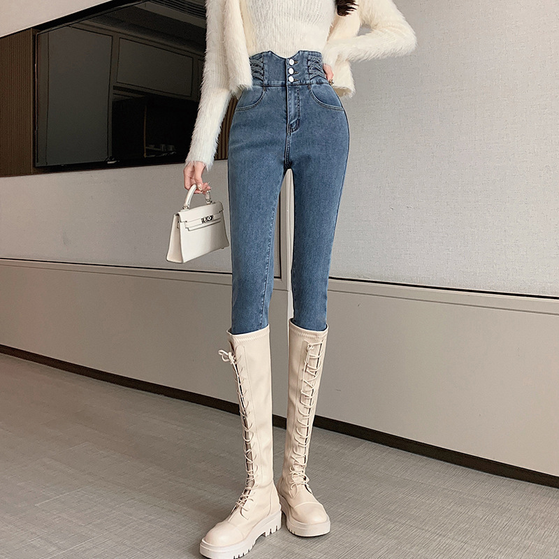 High-waisted jeans for women, new autumn and winter styles, skinny skinny pants, tight-fitting pencil pants, belt-cinching and hip-lifting long pants, trendy Specification image