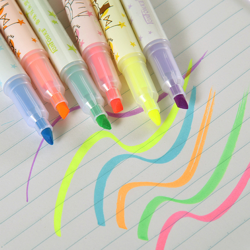 Tianfeng Double-headed Single-color Highlighter 2303 Scented Double-headed Highlighter Markers 6 pieces per bag, with bright colors details Picture