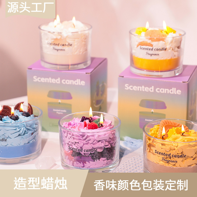 甜品玻璃香薰蜡烛礼盒蜡烛伴手礼卧室客厅留香摆件闺蜜礼物批发