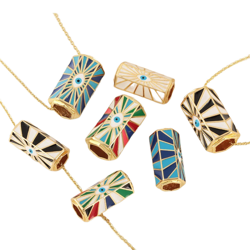 Wholesale of popular copper-inlaid micro-zircon hexagonal bead oil drip Devil's Eye pendant diy jewelry accessories from Europe and America Item Picture