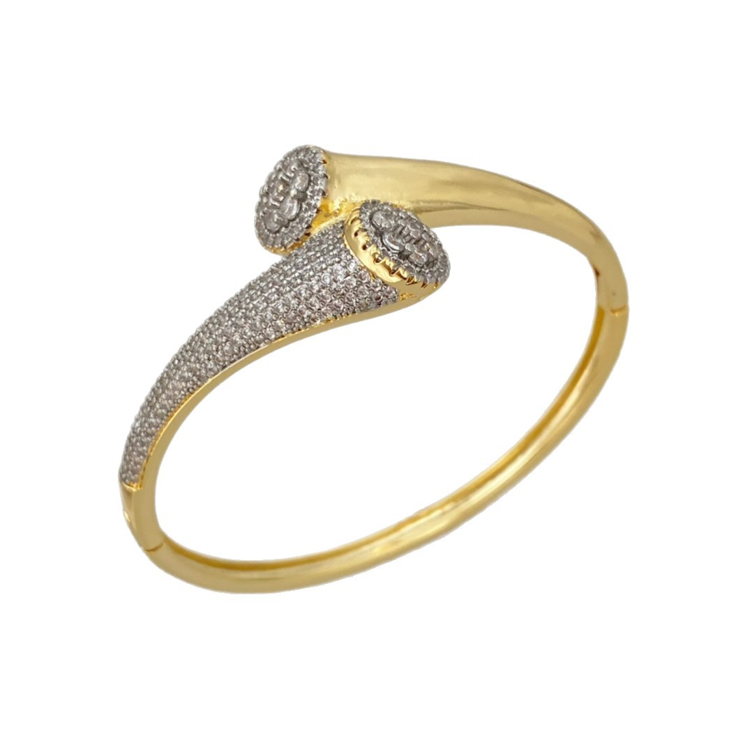 Fashionable and personalized gold-plated two-color full-set zircon women's bracelet and ring set, wholesale of cross-border jewelry from Europe and America Item Picture