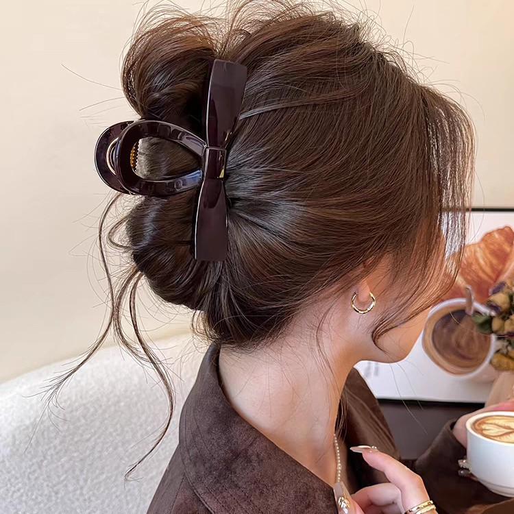 Simple bow clip women's large hair clip 2024 new style updo back of the head, high-end shark clip for autumn and winter details Picture