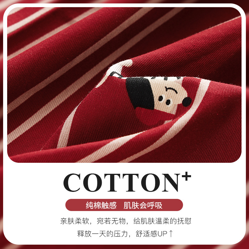 Newlyweds, wedding zodiac year, bright red couple pajamas for women, spring and autumn pure cotton for the bride and groom, festive men's home wear details Picture